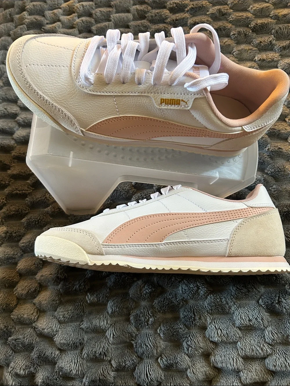 Puma White and Pale Pink Women's Sneakers